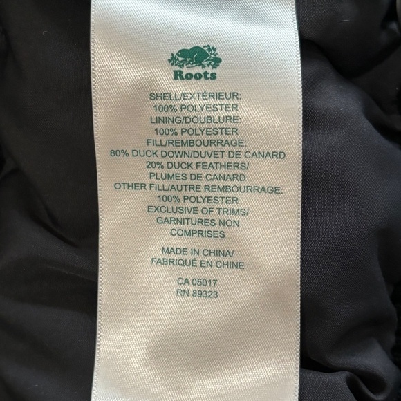 Roots duck down & feather filled bomber jacket with hood black size XS - Picture 13 of 15